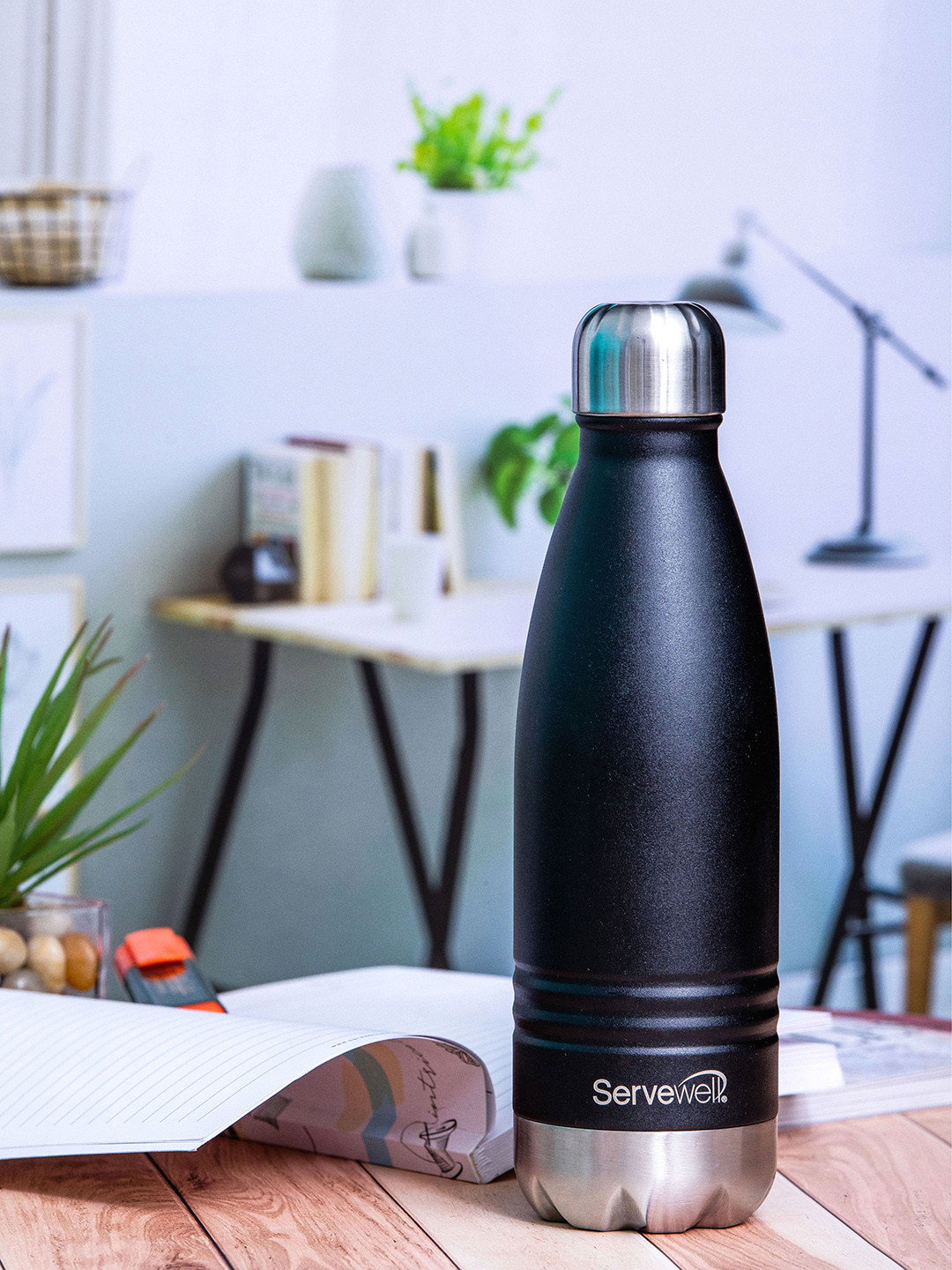 Servewell Indus Black Stainless Steel Double Wall Vacuum Flask - 500ml
