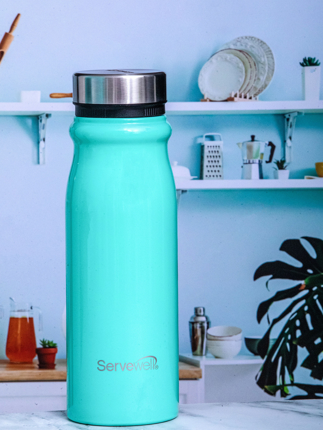 Servewell Hudson-SS Sea Green Stainless Steel Single Fridge Water Bottle 1.10 L