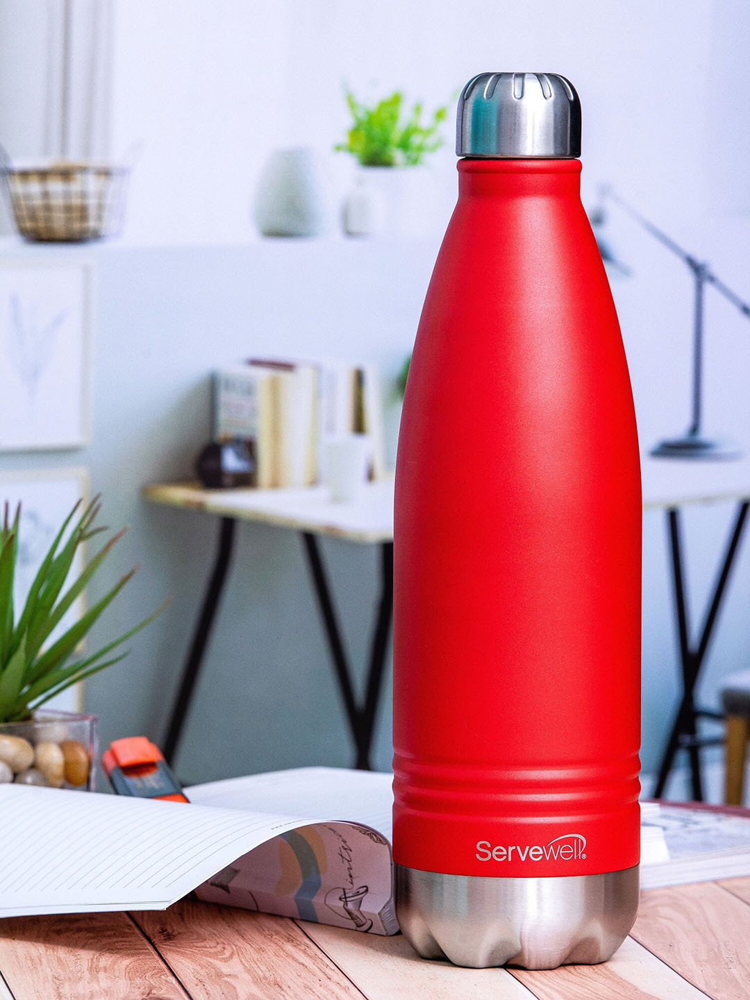 Servewell Indus Red Stainless Steel Double Wall Vacuum Flask - 1L