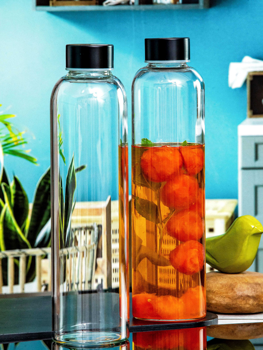 White Gold Transparent 2 Pieces Borosilicate Glass Water Bottle 750 ml Each