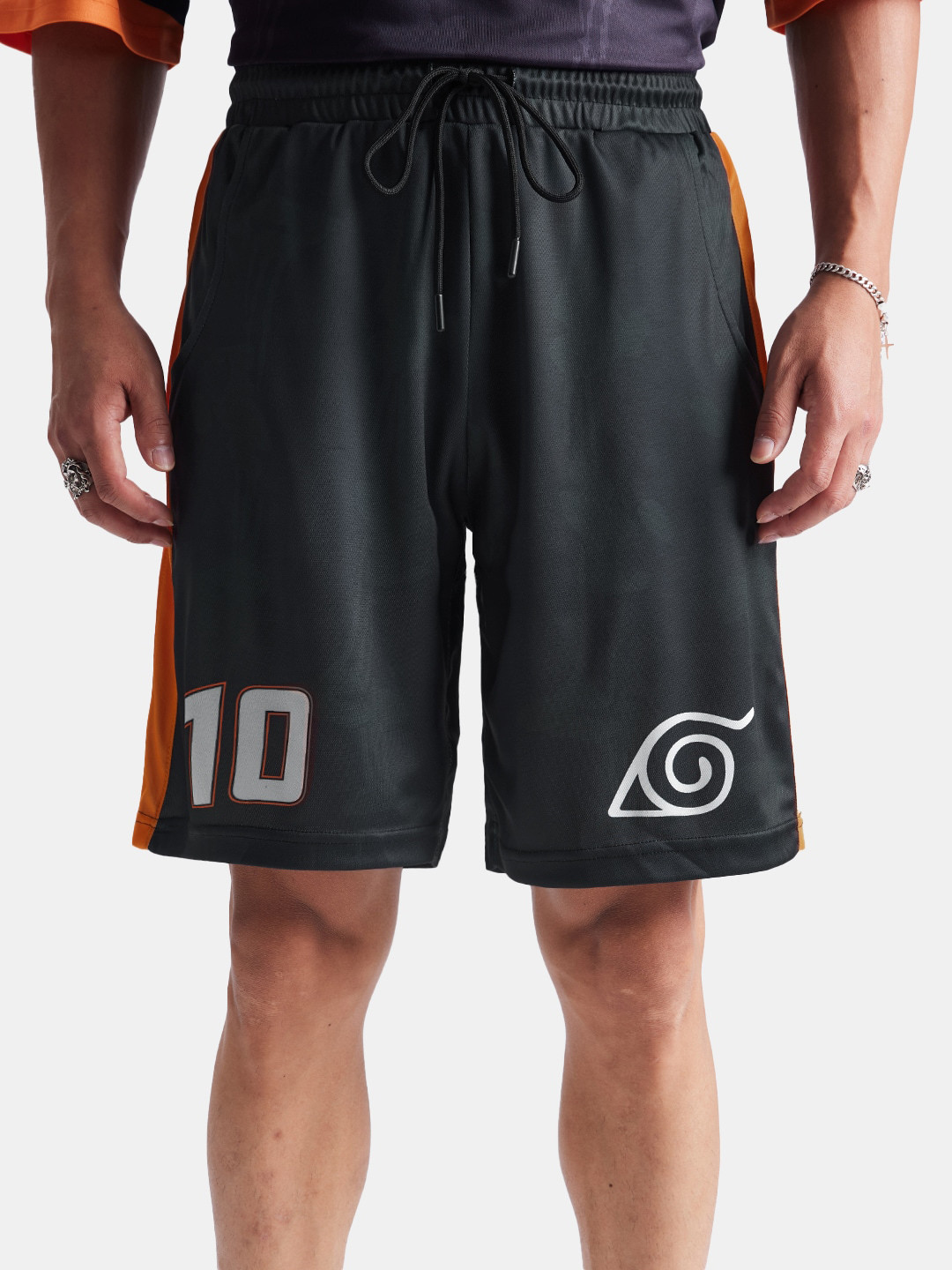 The Souled Store Men Black Naruto Printed Mid-Rise Shorts
