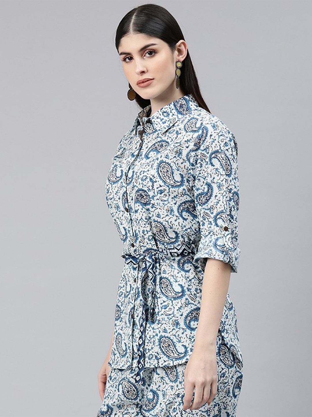 Readiprint Women Printed Cotton Shirt with Palazzos & Belt