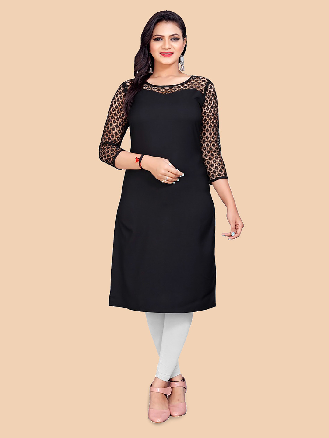 Dream Beauty Fashion Woven Design Round Neck Straight Kurta