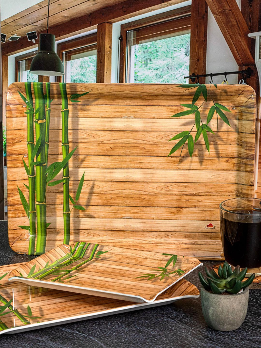 Servewell 3 Pieces Beige Stylo - Bamboo Delite Melamine Trays