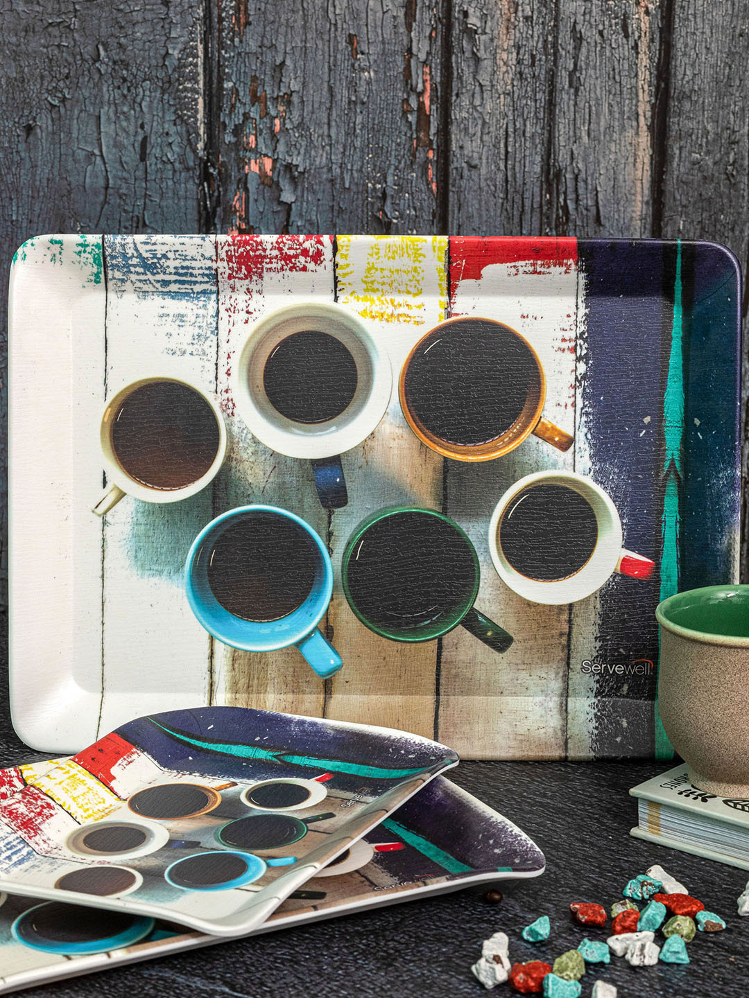 Servewell White 3 Pieces Printed Melmine Serving Trays