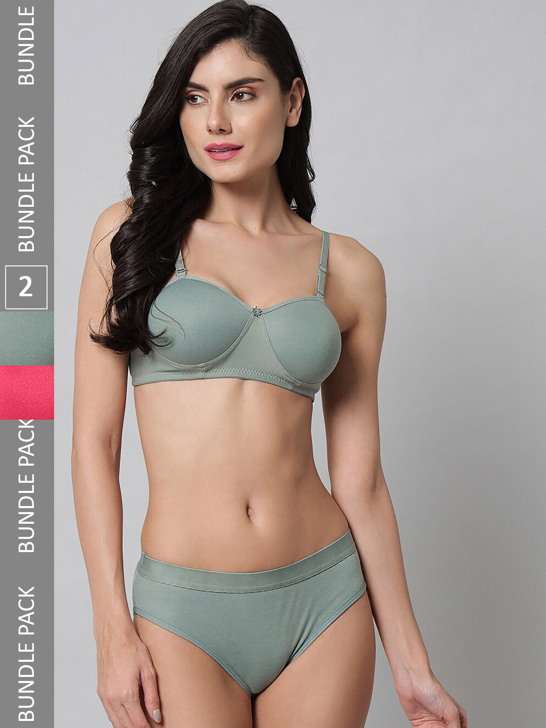 AROUSY Pack Of 2 Cotton Bra With Briefs Lingerie Set VANumber :R_Demi Set_Red,Green_30