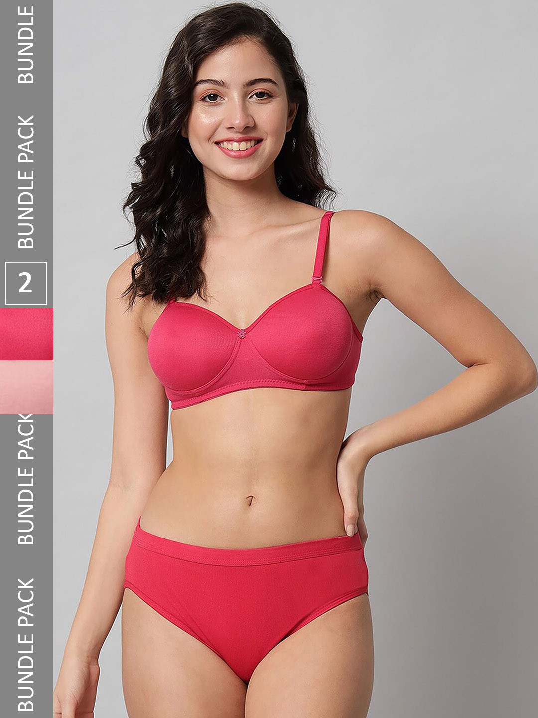 AROUSY Pack Of 2 Mid-Rise Cotton Lingerie Set R_Demi Set_Red,Pink_30