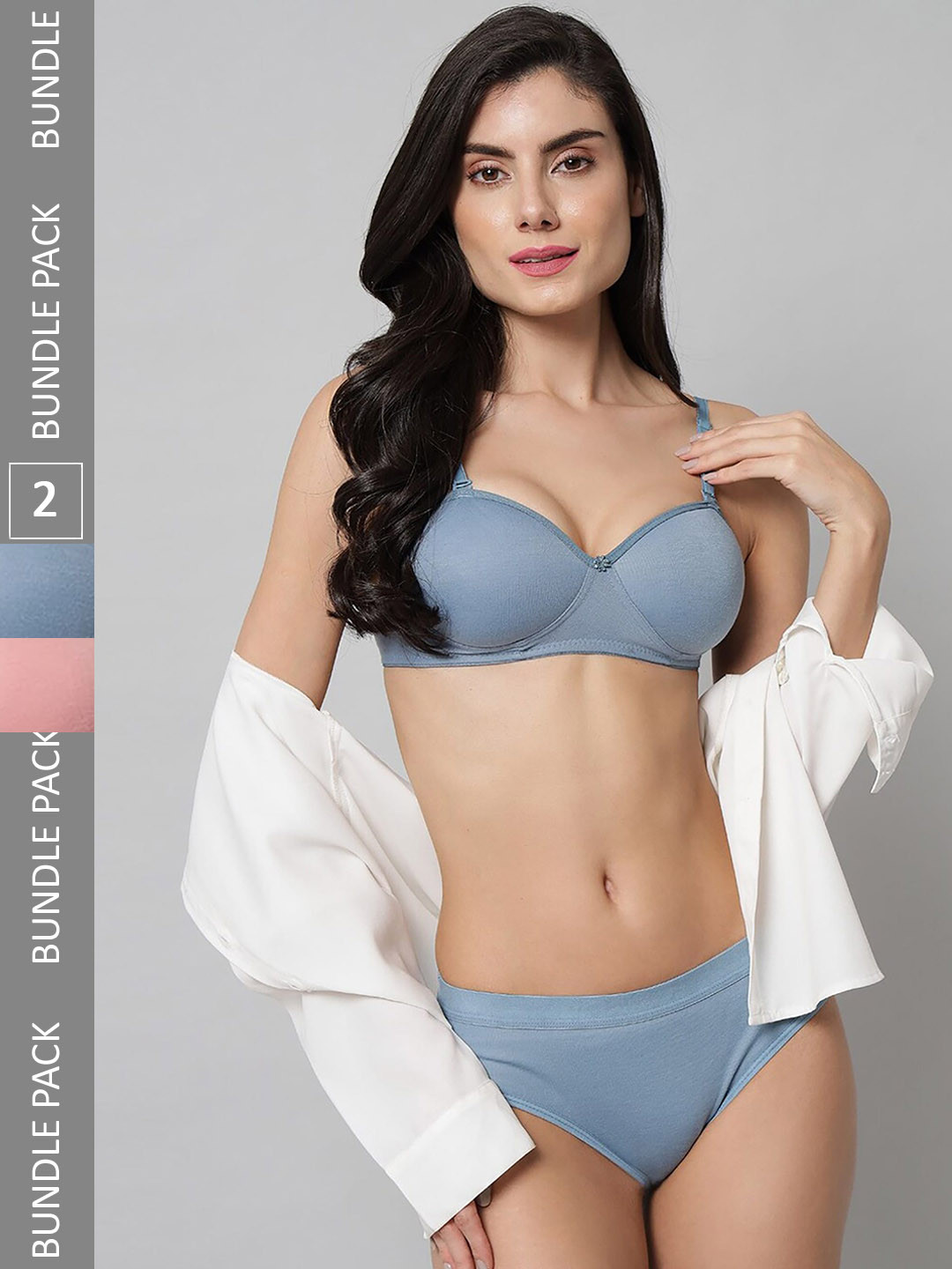 Aamarsh Pack Of 2 Cotton Lingerie Set-AP_R_Demi Set_Pink,Blue,_30