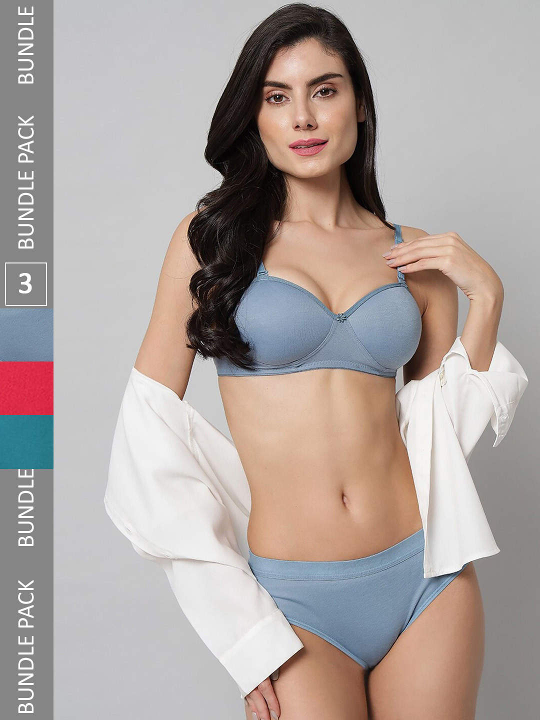 Aamarsh Pack Of 2 Cotton Bra With Briefs Lingerie Set VAN:AP_R_Demi Set_Red,Blue,_30