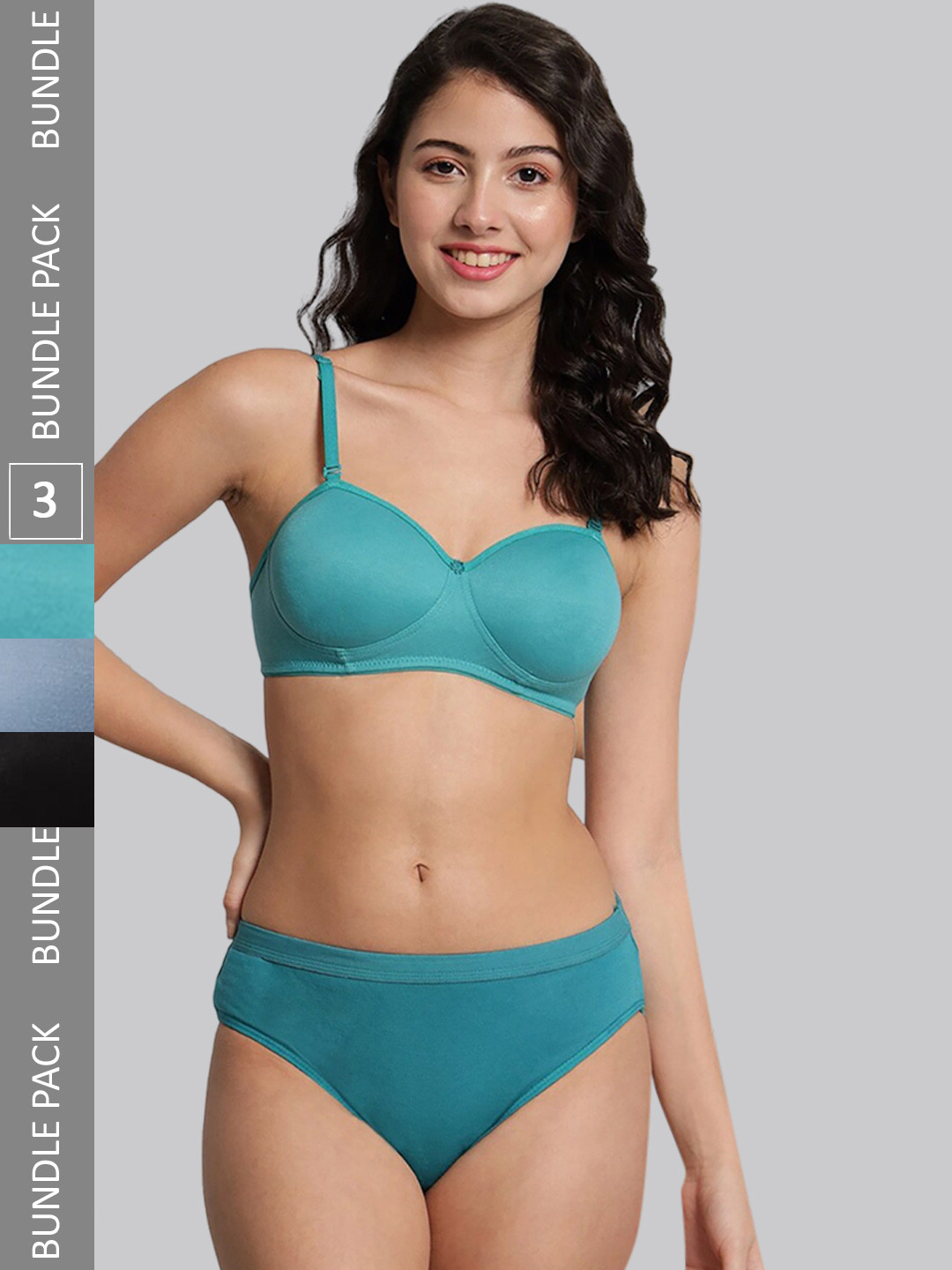 Aamarsh Pack Of 3 Cotton Bra With Briefs Lingerie Set VAN: AP_R_Demi Set_Black,Blue,_30