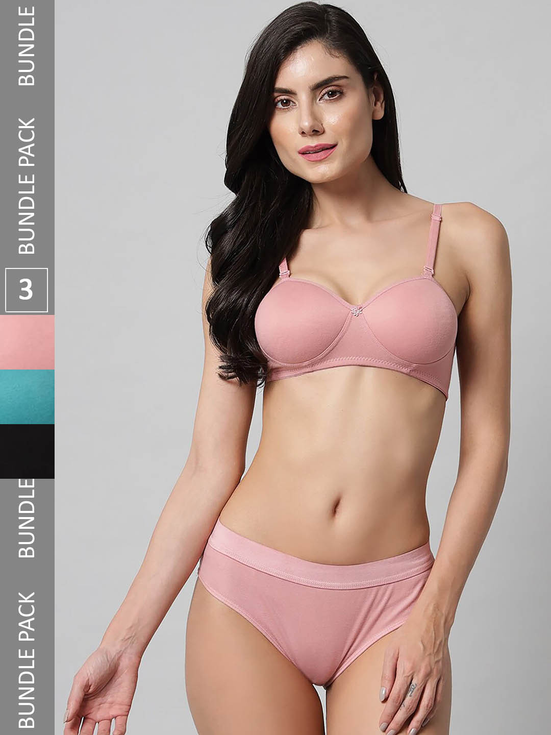 Aamarsh Pack Of 3 Cotton Lingerie Set AP_R_Demi Set_Black,Blue,Pink_30