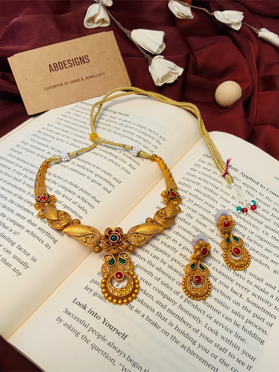 ABDESIGNS Gold-Plated Antique Matt Finish Jewellery Set