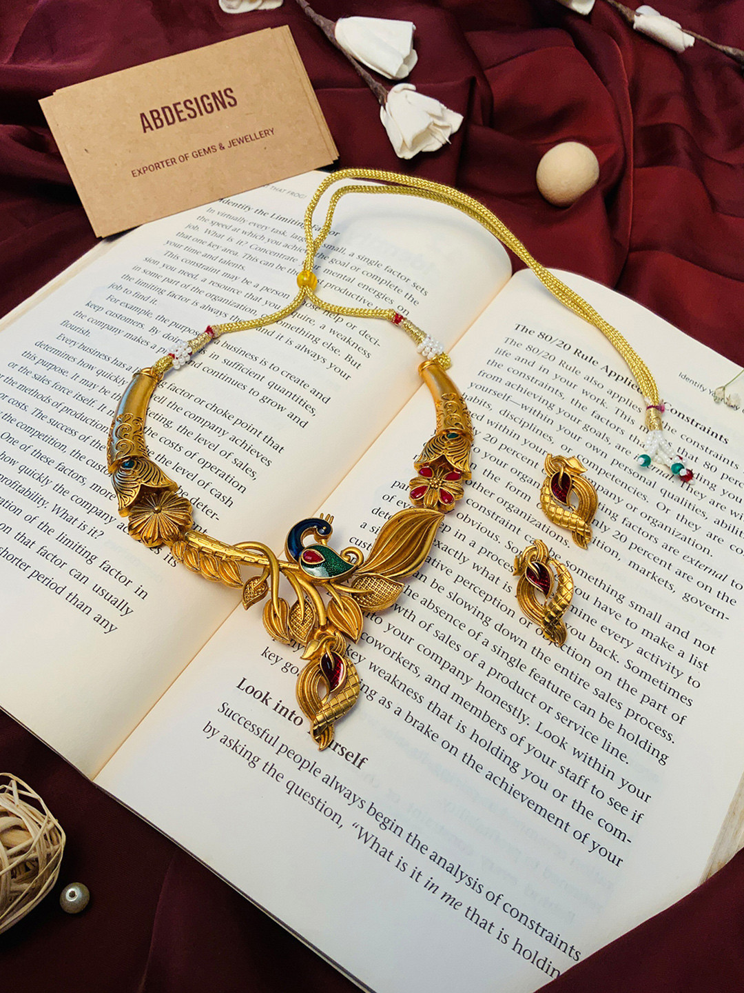 ABDESIGNS Gold-Plated Stone Studded Enamalled Peacock Jewellery Set