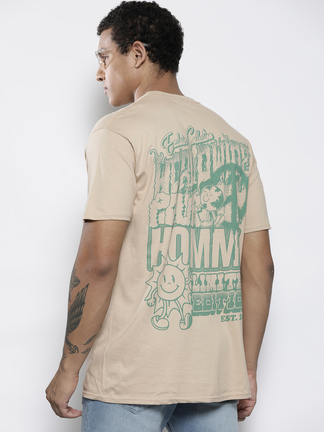 boohooMAN Oversized Printed Back Drop-Shoulder Sleeves Pure Cotton Longline T-shirt