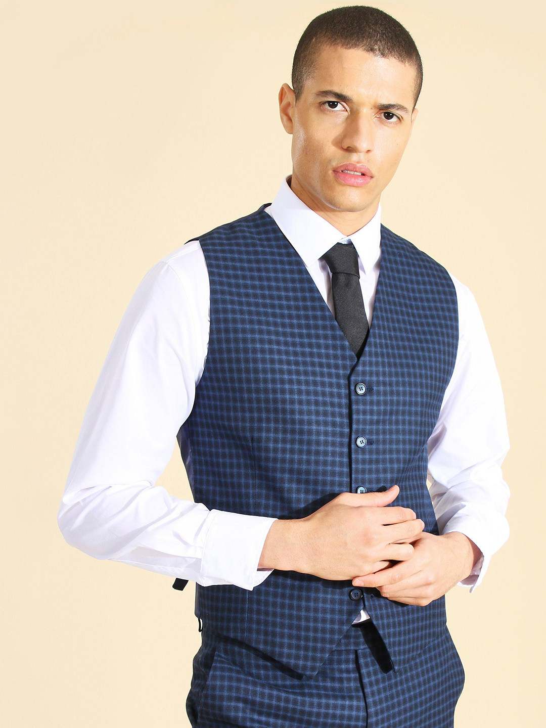 boohooMAN Slim Fit Checked Formal Waistcoat