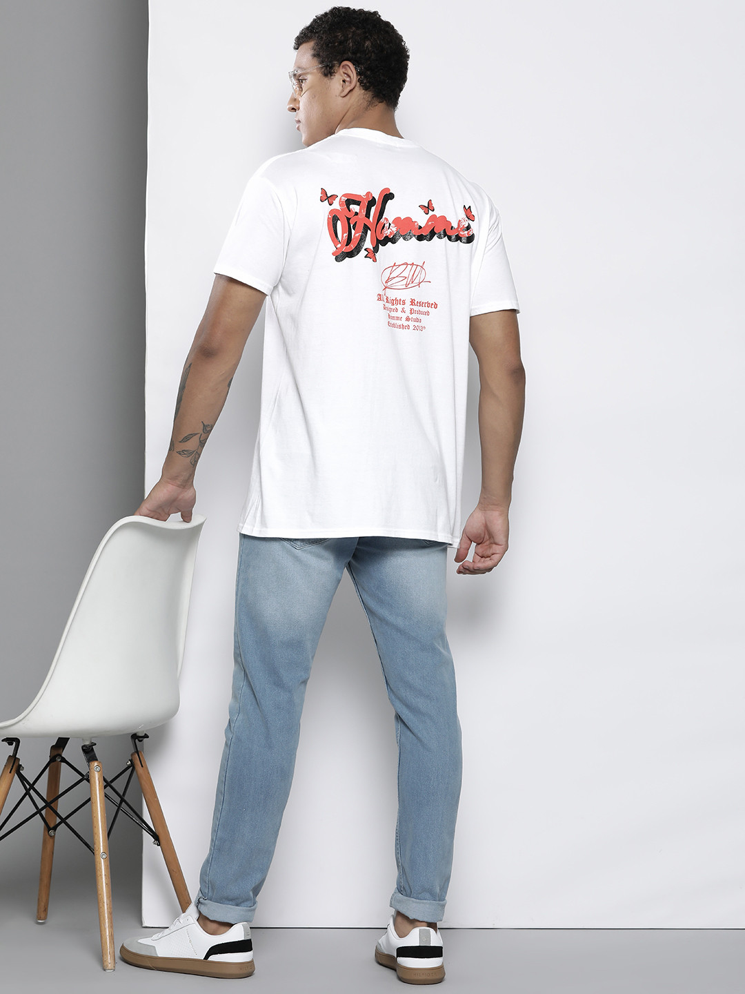 boohooMAN Printed Back Pure Cotton Oversized T-shirt