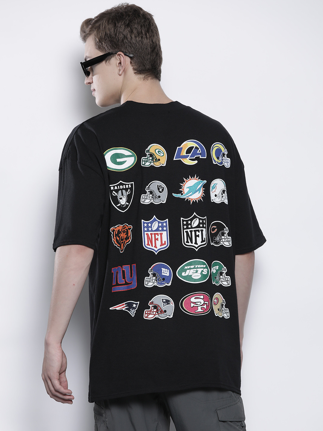 boohooMAN NFL Printed Drop-Shoulder Sleeves Pure Cotton Oversized T-shirt