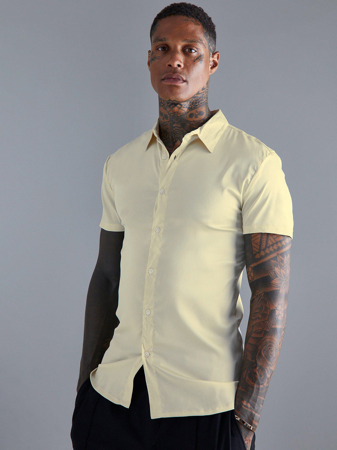 boohooMAN Muscle Fit Satin Shirt