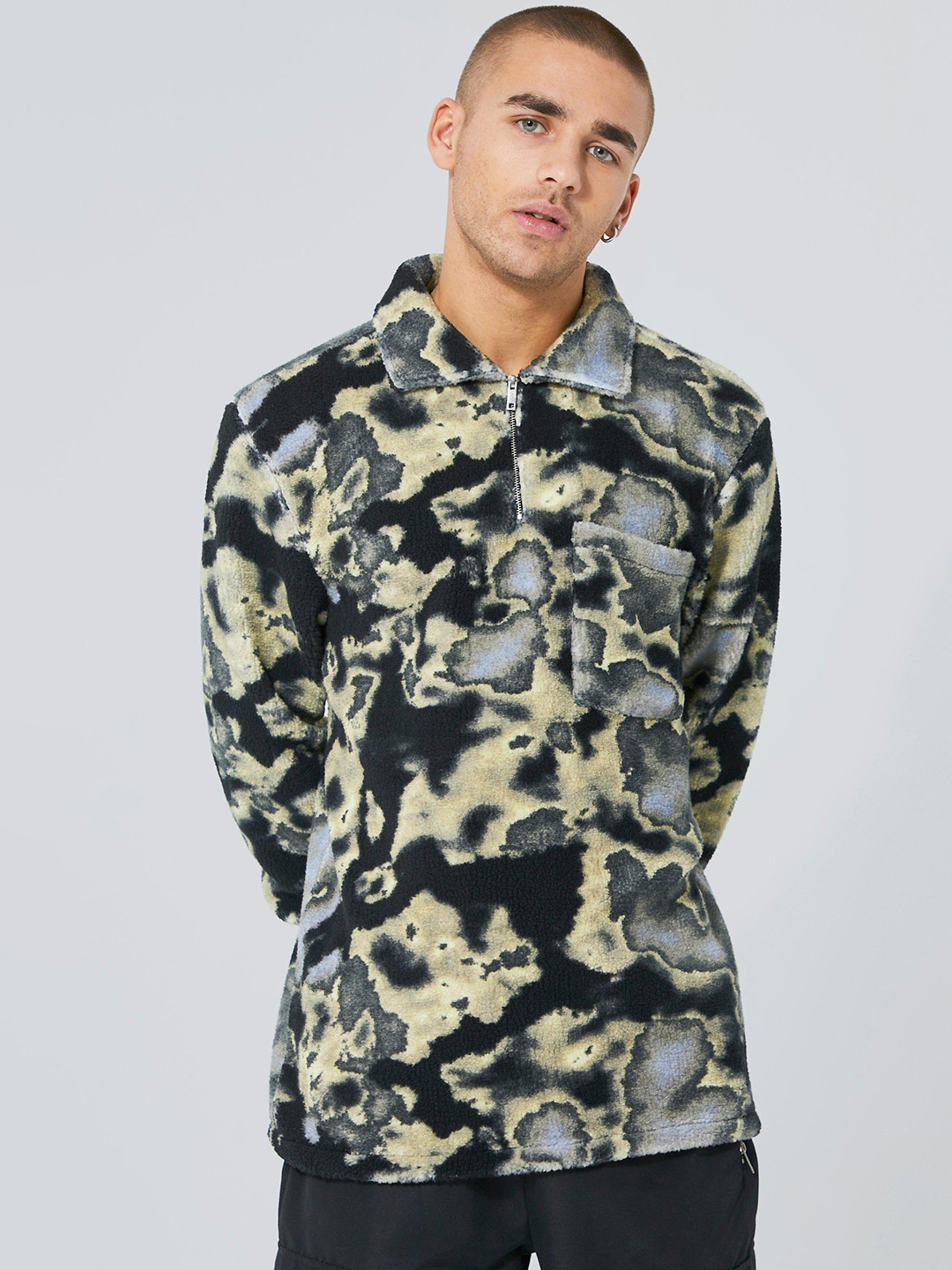 boohooMAN Dyed Half Zip Sweatshirt