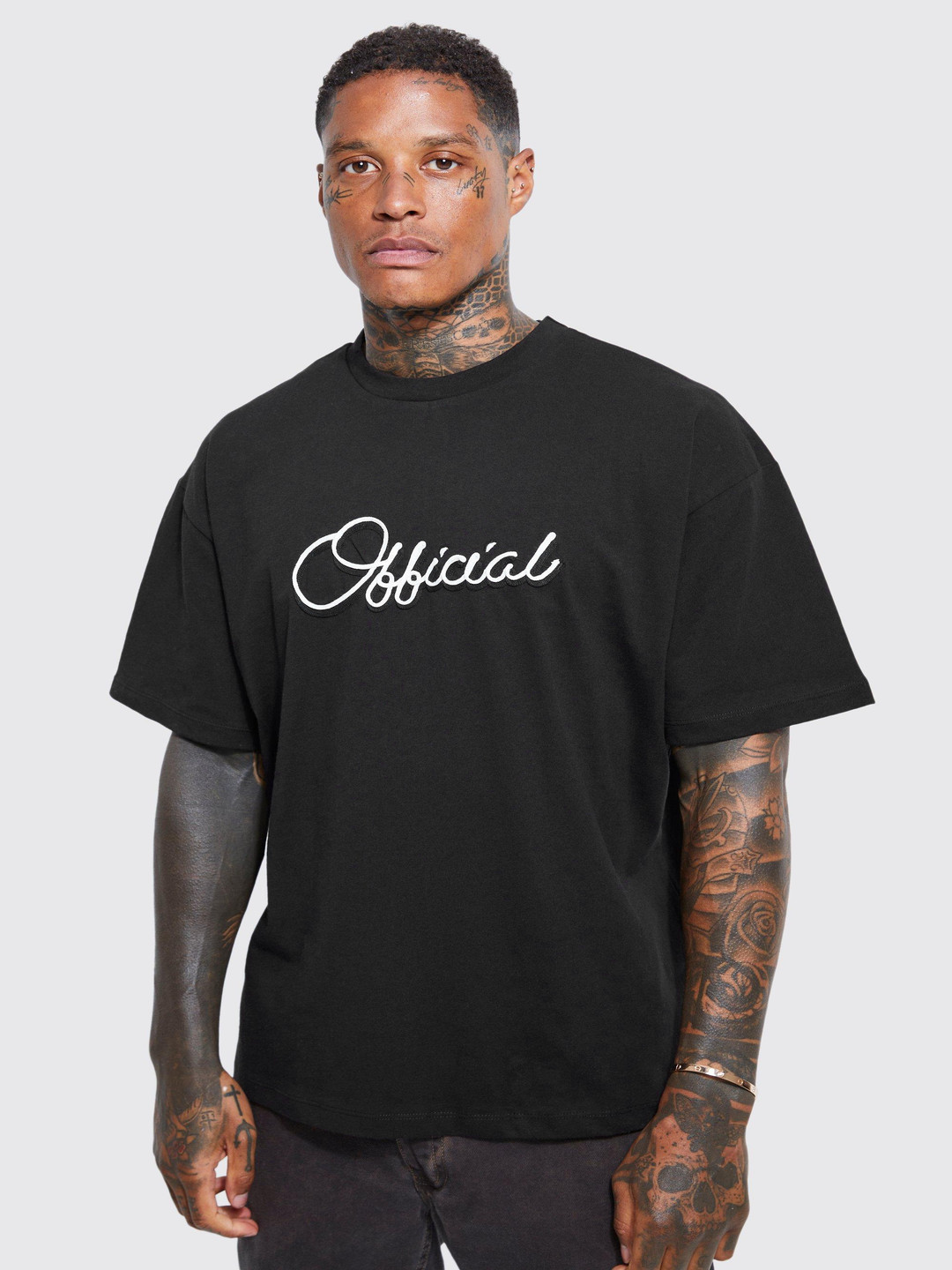 boohooMAN Typo Embroidered Detail Pure Cotton T-shirt