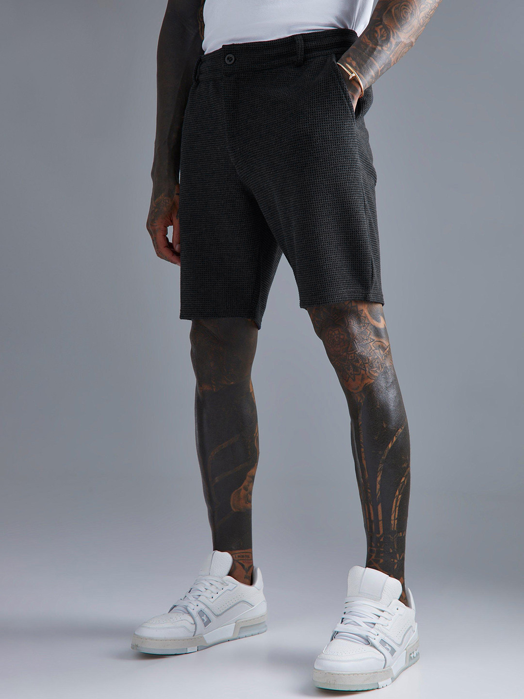 boohooMAN Waffle Weave Slim Fit Shorts