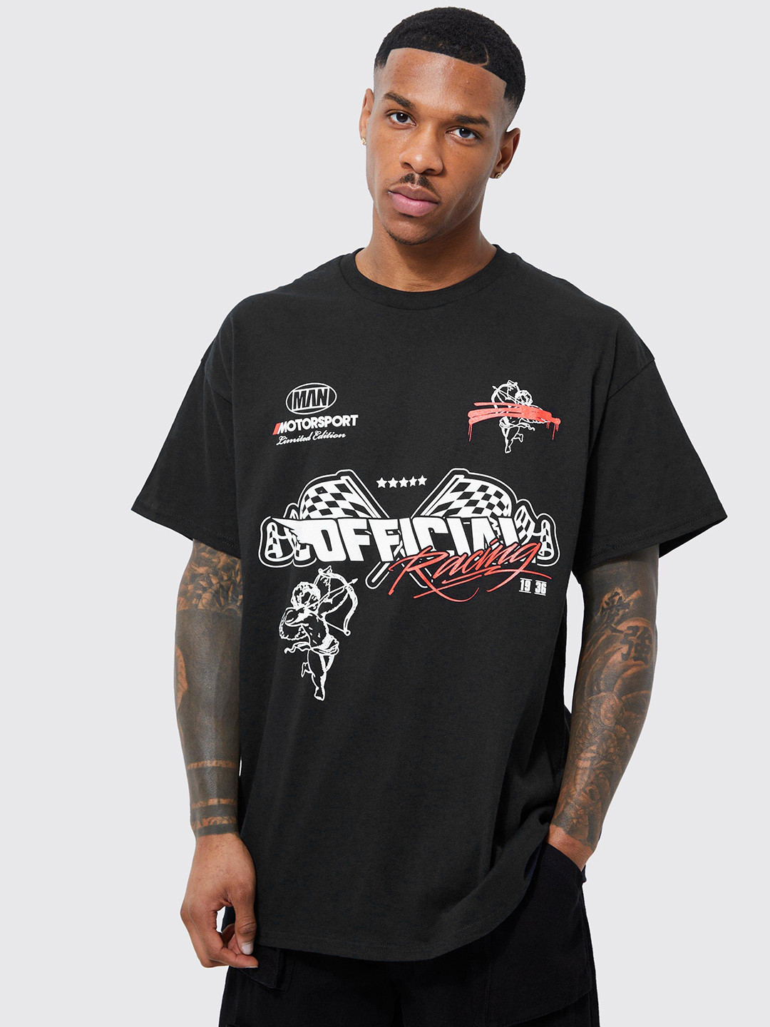 boohooMAN Oversized Official Moto Graphic Print Pure Cotton Longline T-shirt