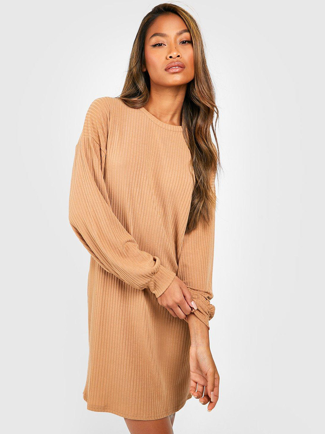 Boohoo Ribbed A-Line Mini Dress