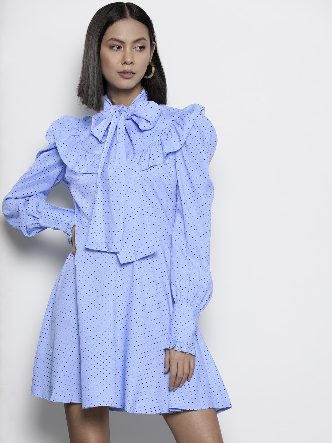 Boohoo Polka Dot Ruffle Detail Skater Dress