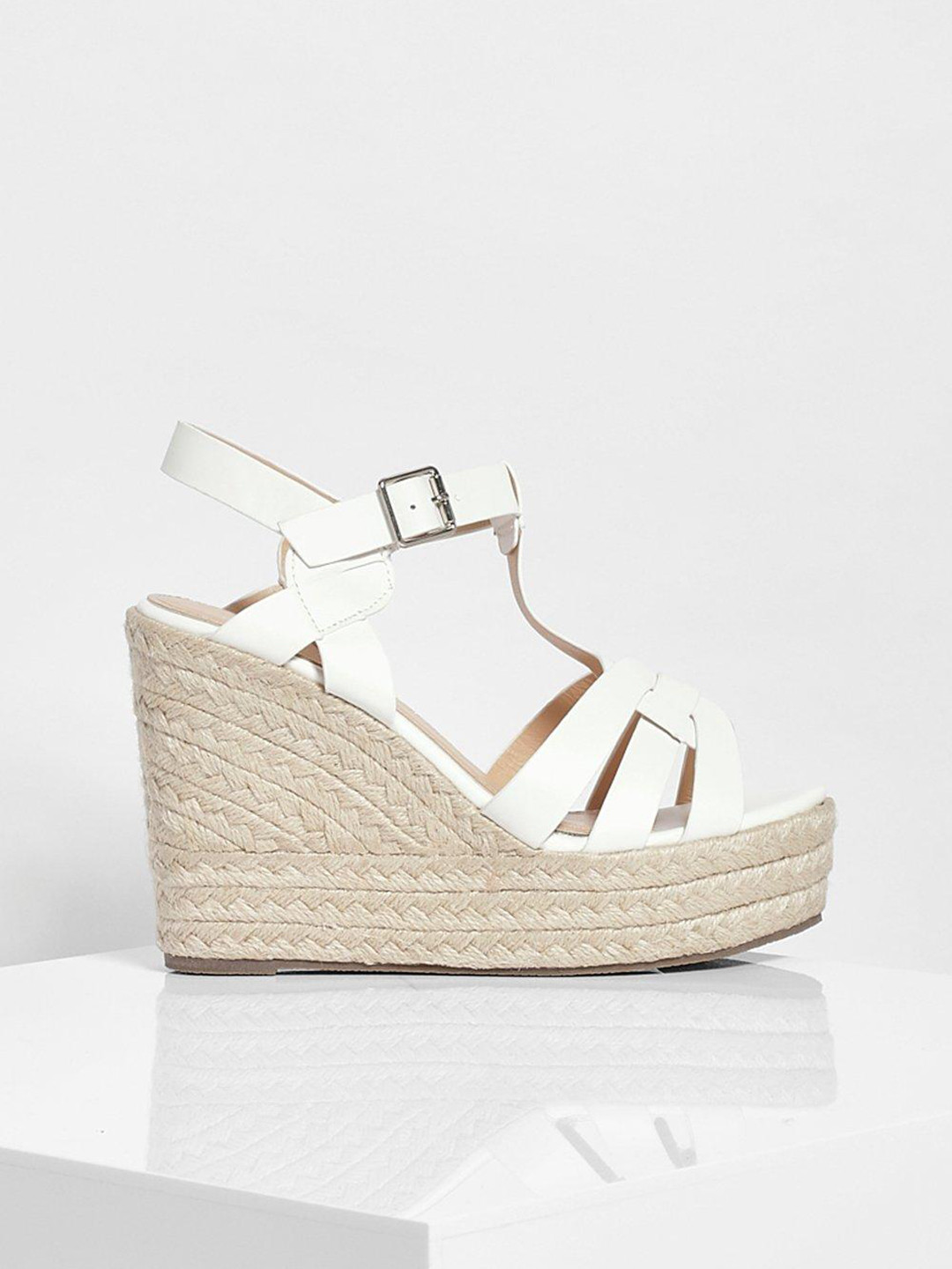Boohoo White High-Top Wedge Sandals