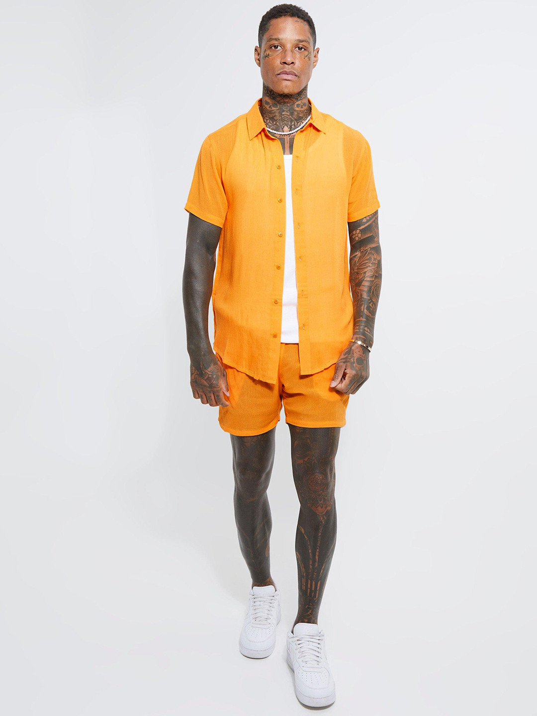 boohooMAN Crinkle Effect Co-Ord Set