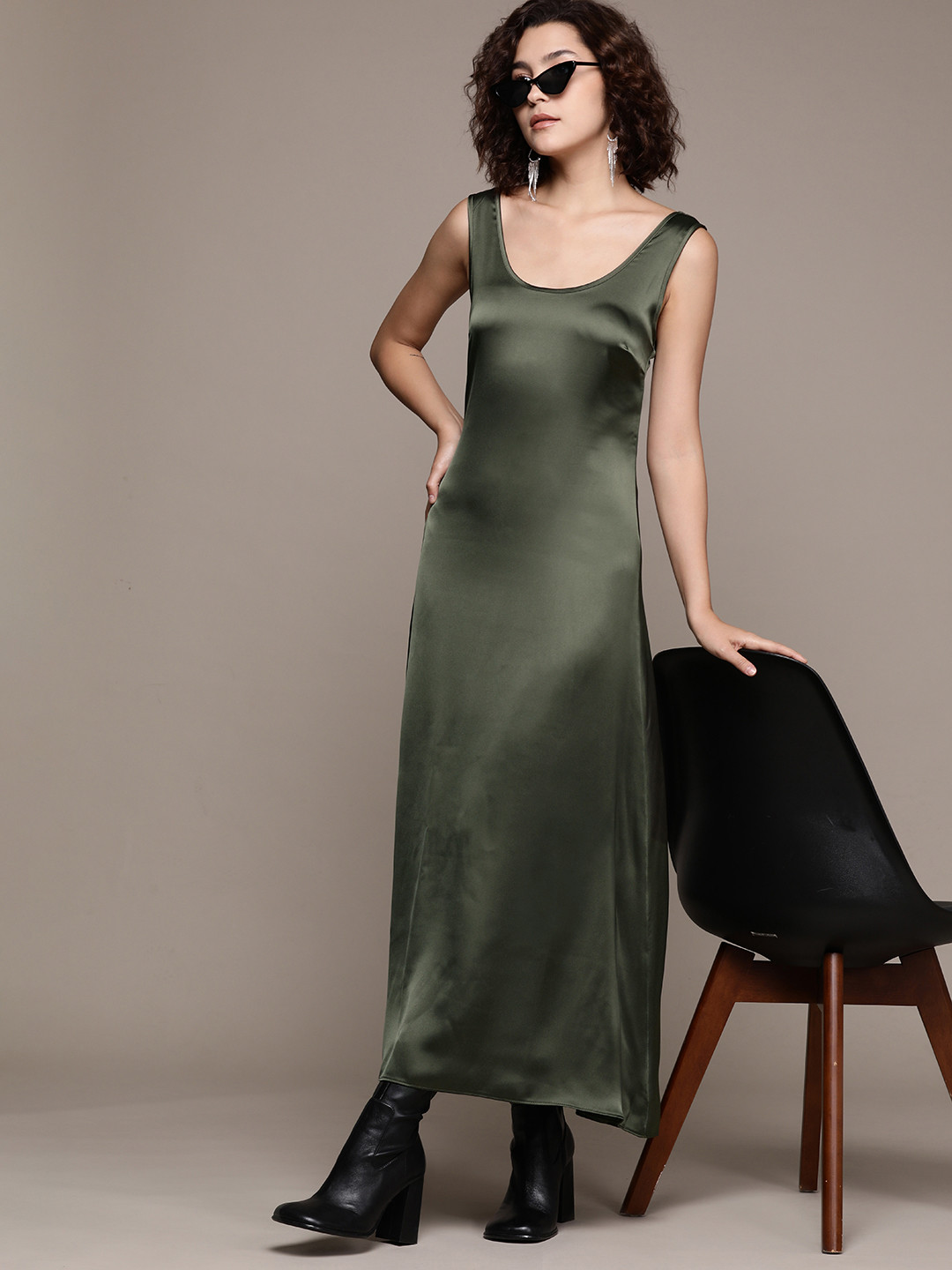 WAREHOUSE Scoop Neck Satin Midi Slip Dress