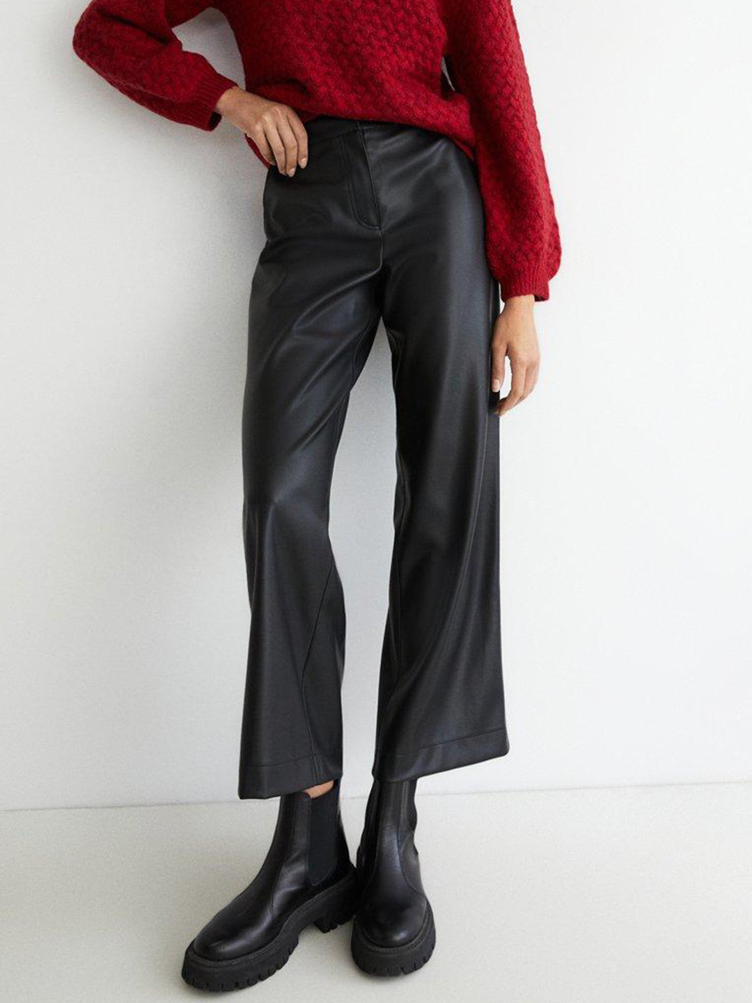 WAREHOUSE Women Faux Leather Slim Fit High-Rise Trousers