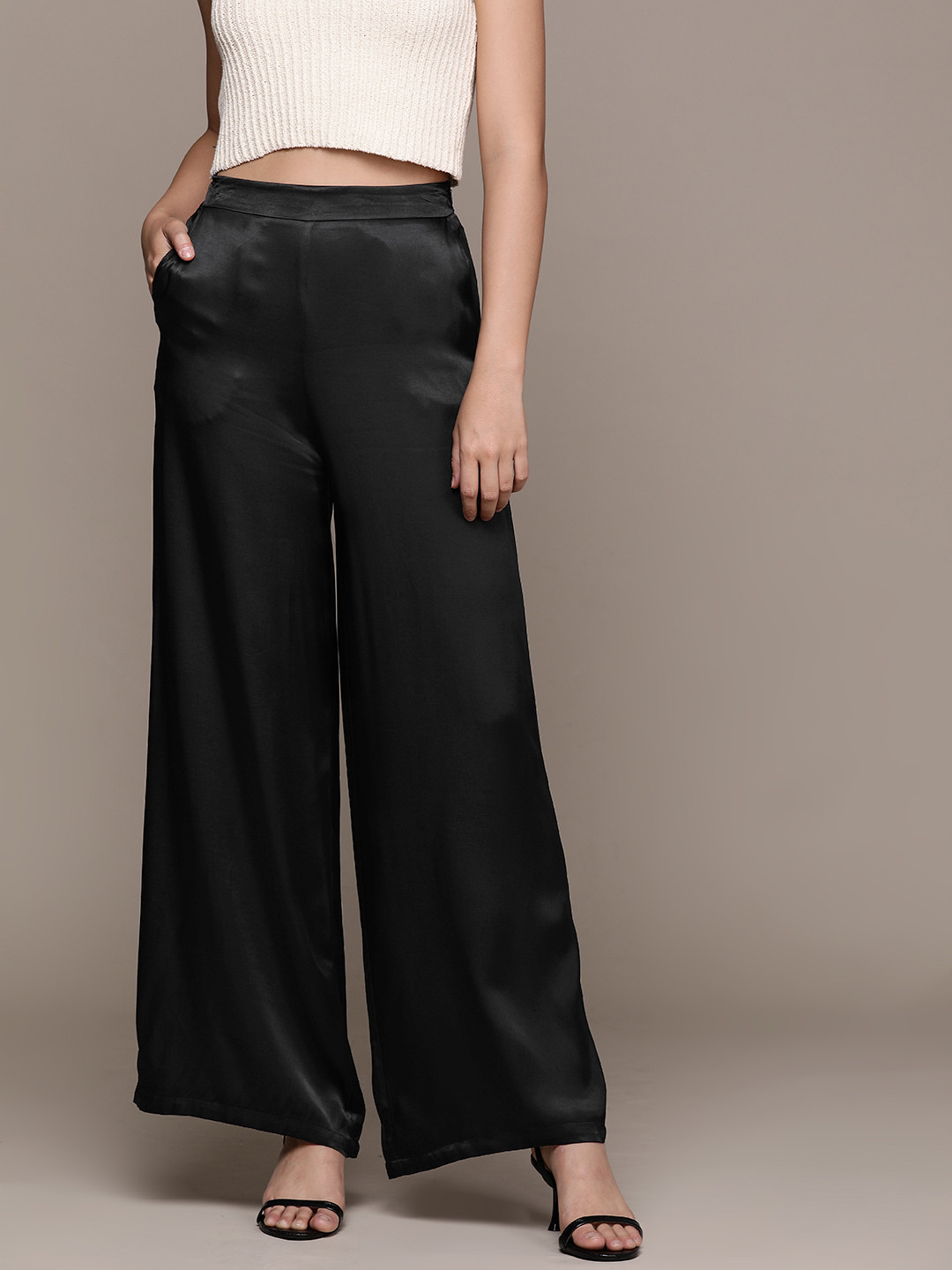 WAREHOUSE Women Satin Finish Wide Leg Trousers