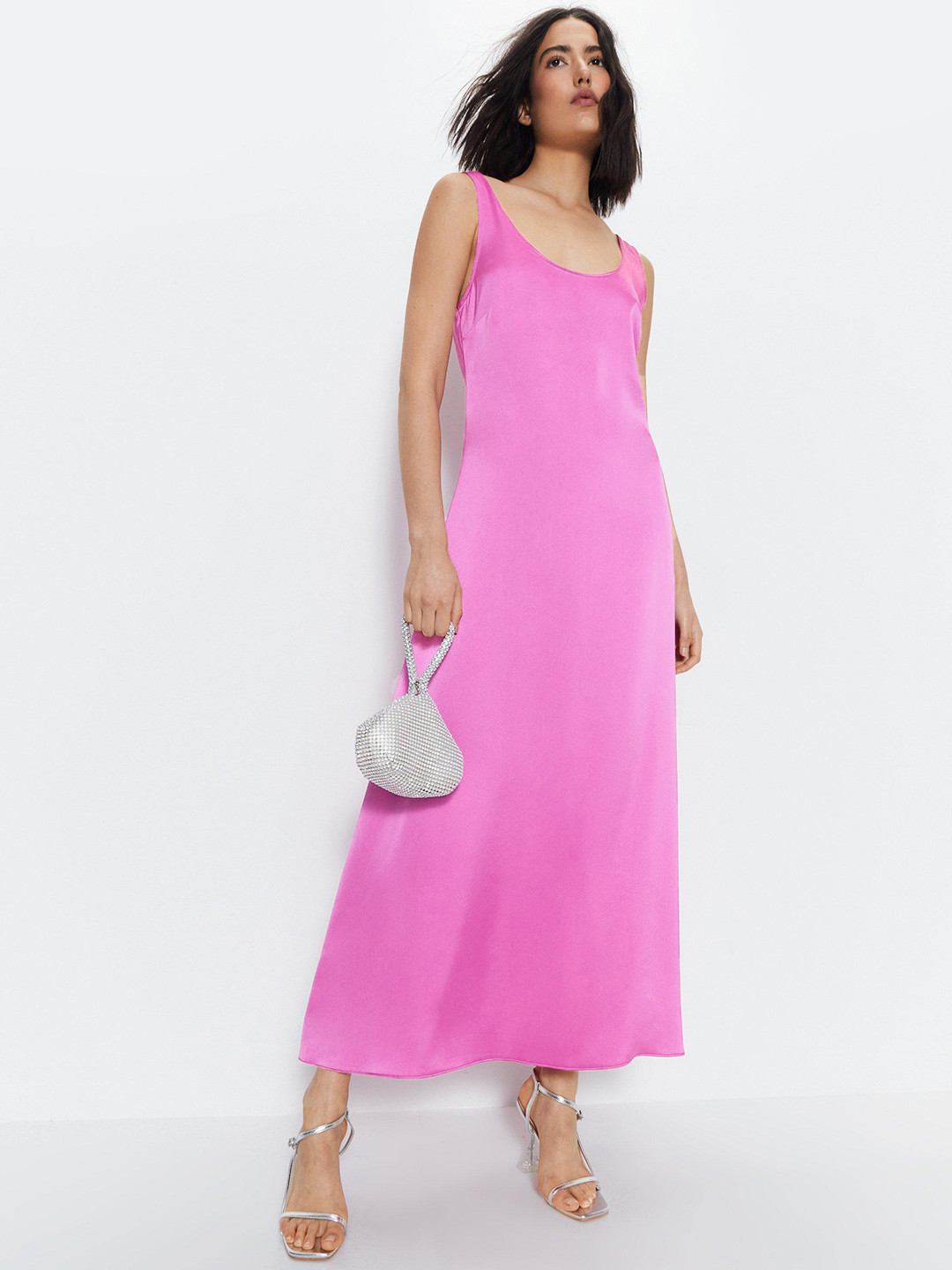 WAREHOUSE Scoop Neck Satin Finish A-Line Maxi Dress