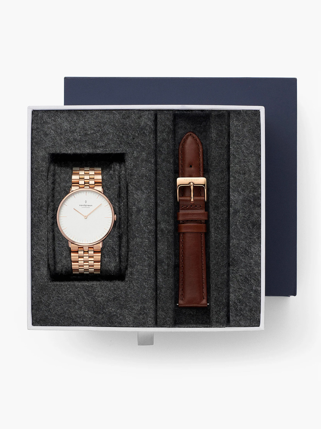 Nordgreen Women Stainless Steel & Leather Straps Round Analogue Watch 5714205021425