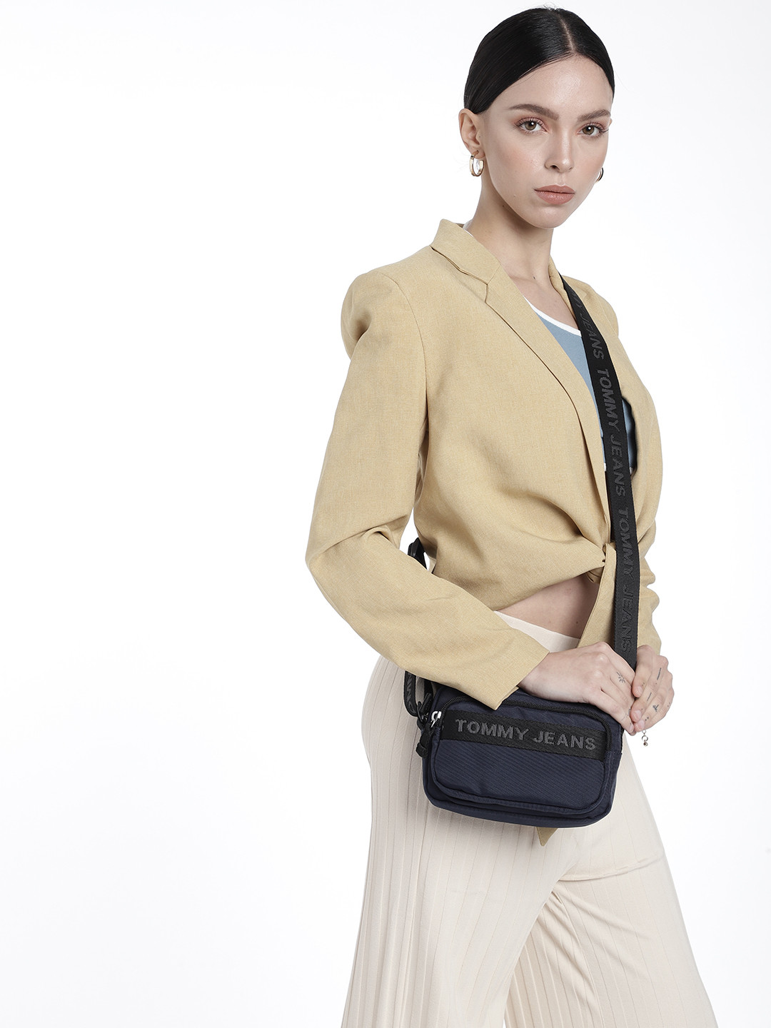 Tommy Hilfiger Solid Structured Sling Bag With Brand Logo Taping Detail