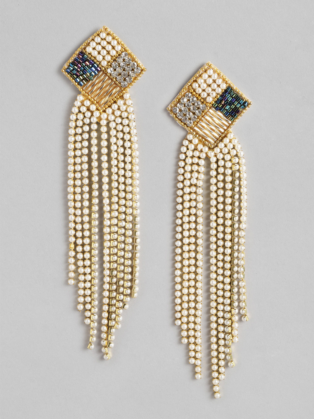 DressBerry Women Studded Contemporary-Shaped Drop Earrings