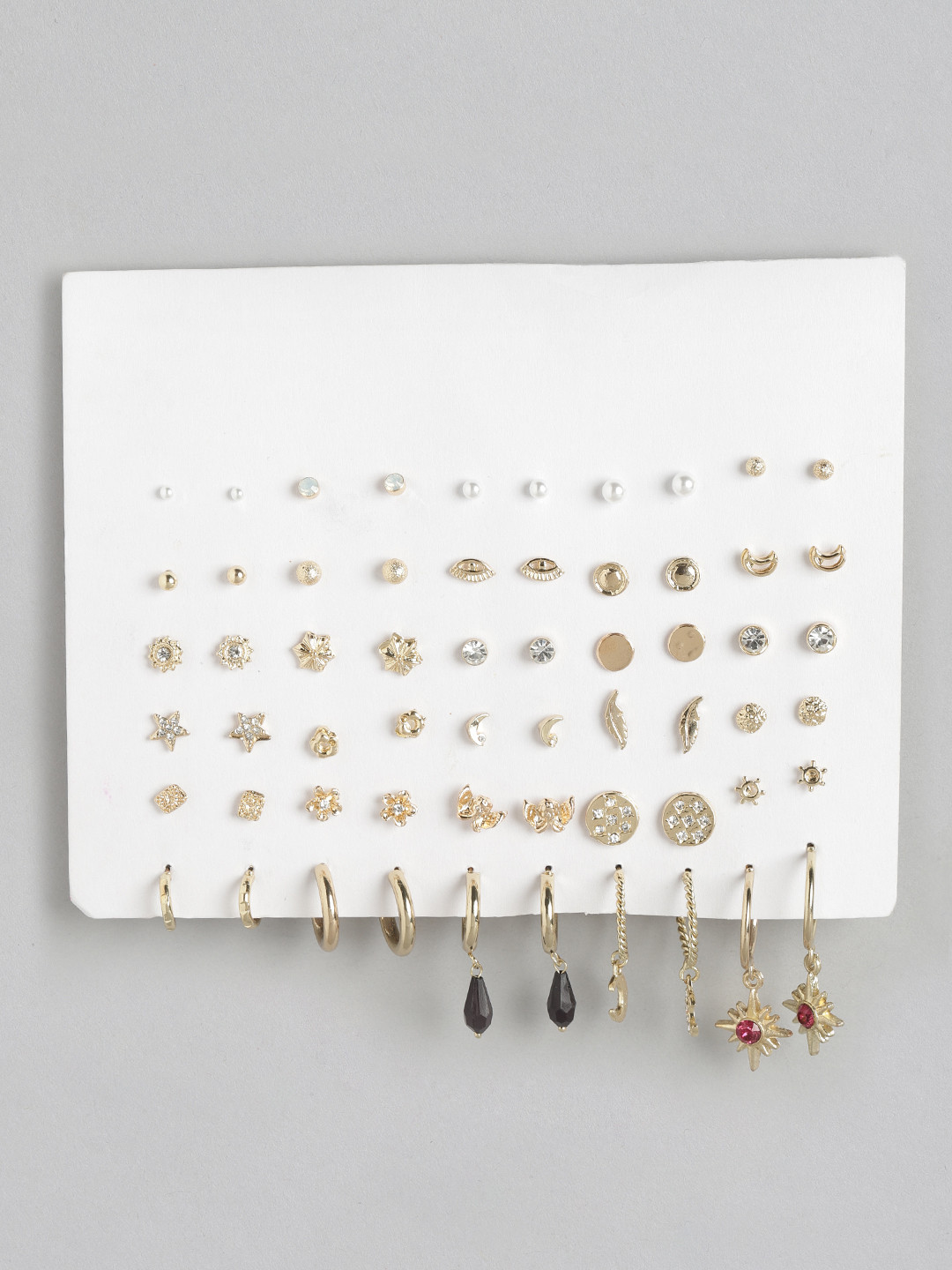 DressBerry Set of 30 Gold-Toned & White Contemporary Earrings