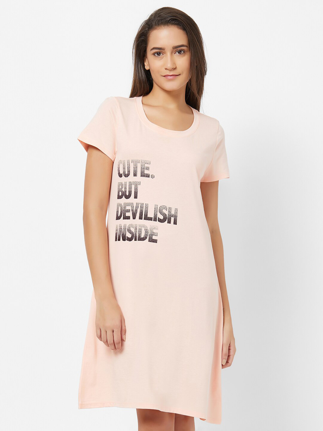 Soie Printed Short Sleeves Super Soft Knee Length Nightdress