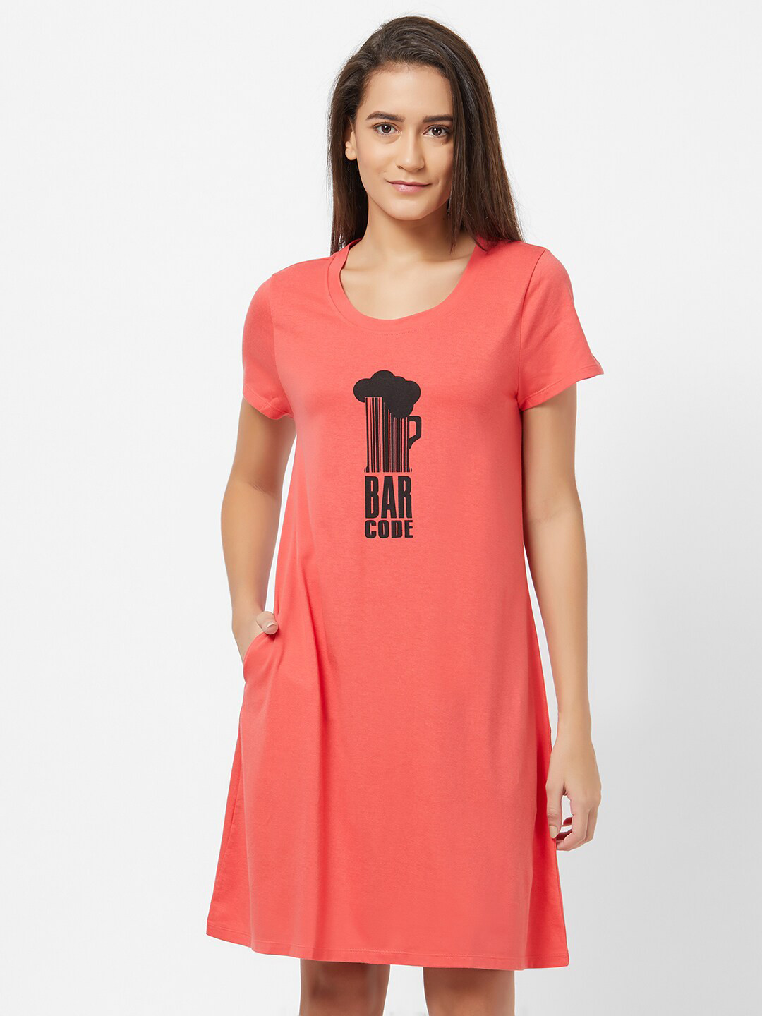 Soie Printed Short Sleeves Super Soft Knee Length Nightdress