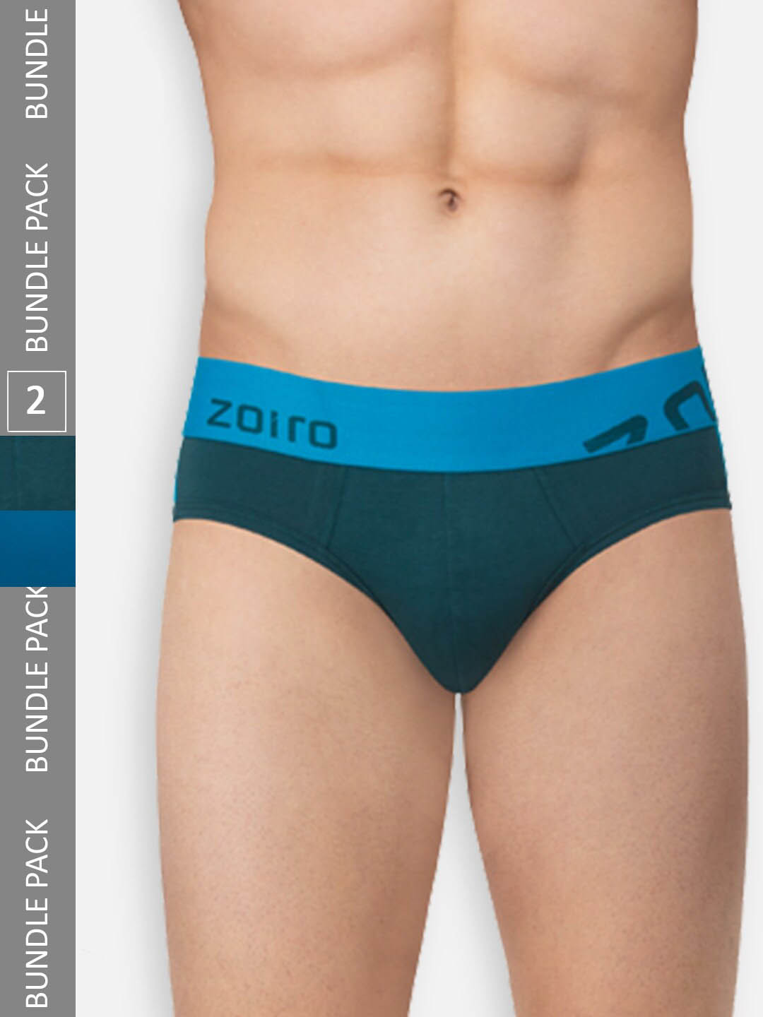Zoiro Pack Of 2 Colourblocked Pure Cotton Basic Briefs ZO-BRI-TRE31-SDGJ-VBAD-S-2PC
