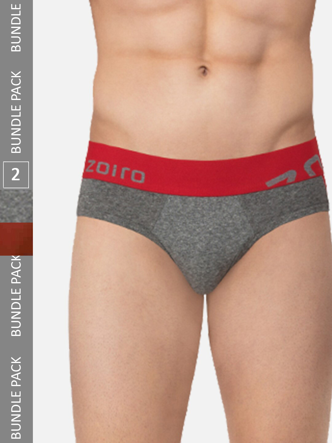 Zoiro Pack Of 2 Colourblocked Pure Cotton Basic Briefs ZO-BRI-TRE31-RUONY-MMRR-S-2PC