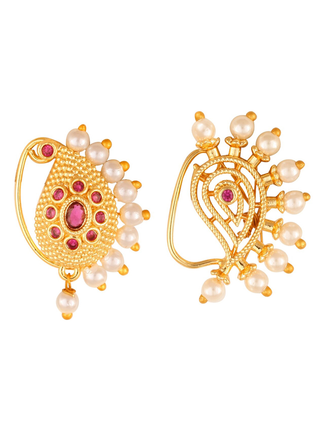 Vighnaharta Set Of 2 Gld Plated & Pearl Beaded Nosepin