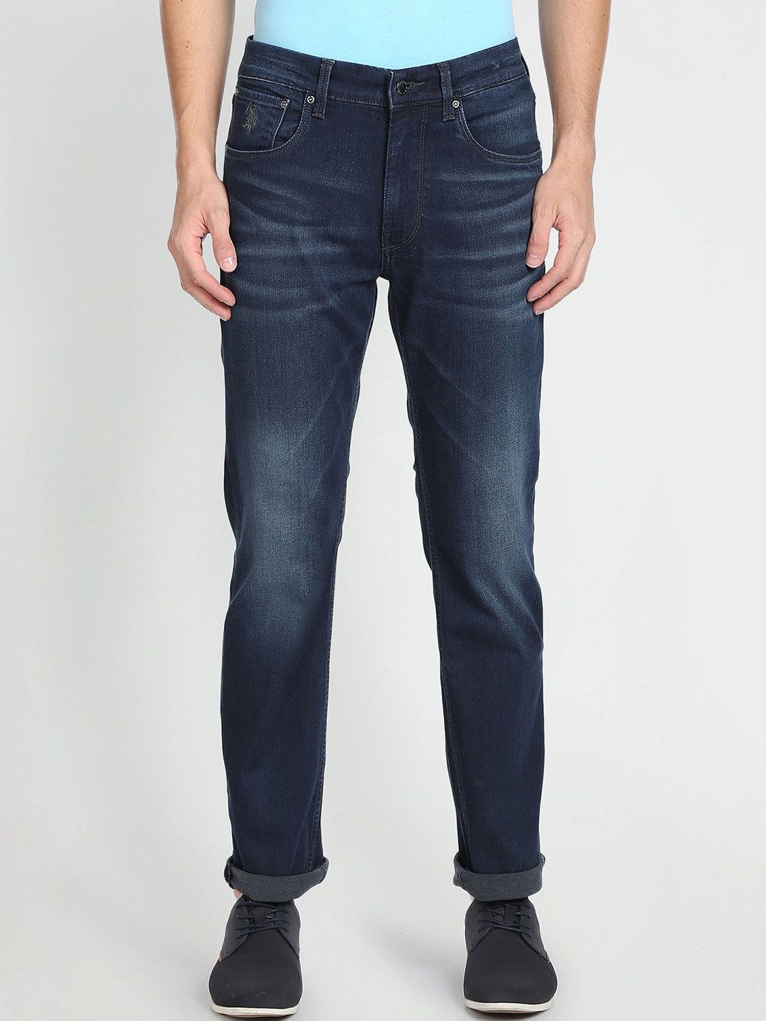 U.S. Polo Assn. Men Harold Slim Straight Fit Low Distress Light Fade Stretchable Jeans