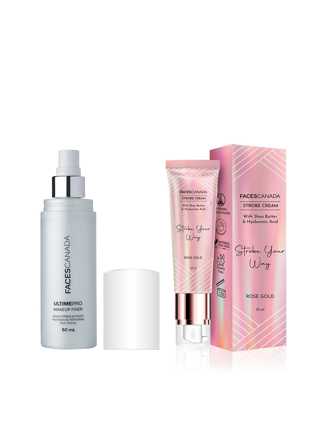 FACES CANADA Set of Ultime Pro Makeup Fixer 50ml + Strobe Your Way Cream 30 ml - Rose Gold