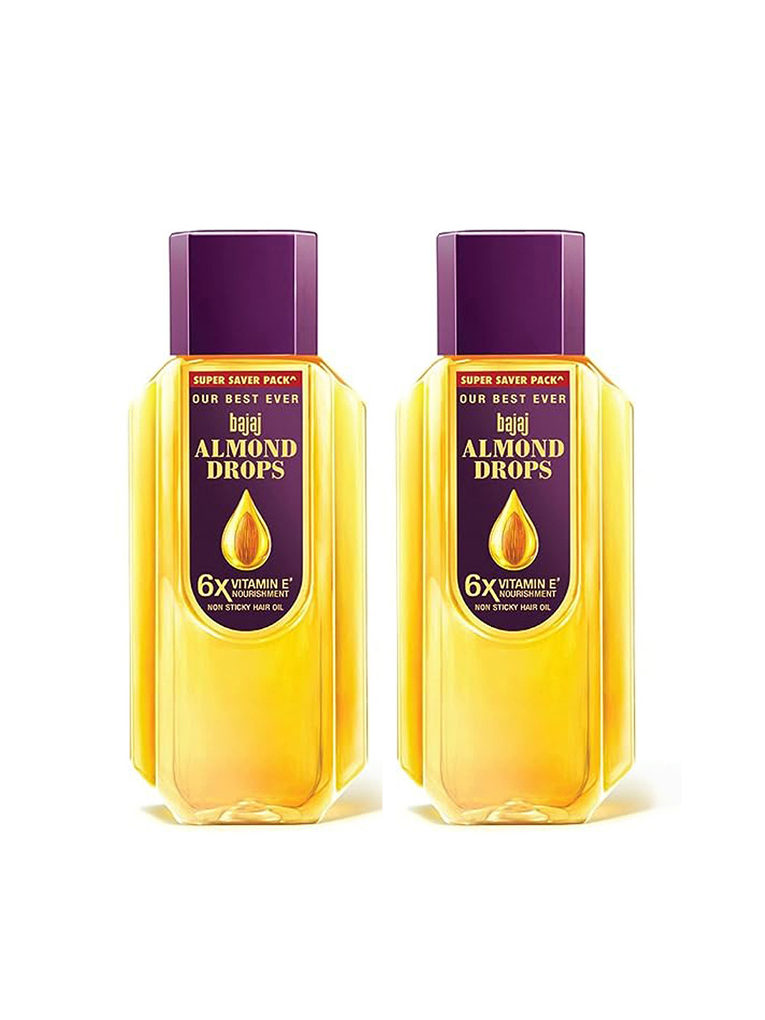 BAJAJ CONSUMER CARE Set of 2 Almond Drops 6X Vitamin E Non-Sticky Hair Oil - 625ml Each