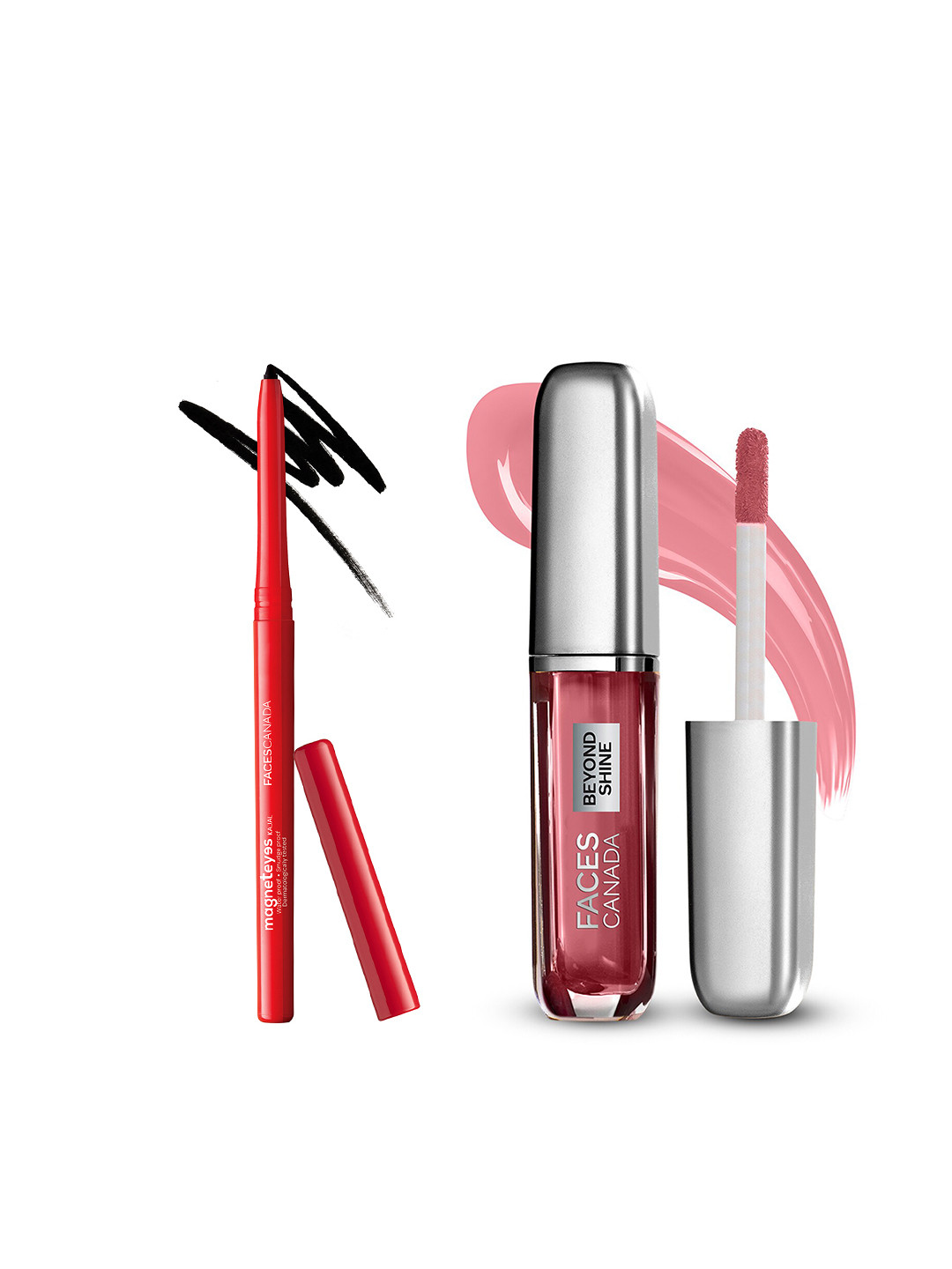 FACES CANADA Set of Magneteyes Kajal - Black 01 & Beyond Shine Lip Gloss - Baebe 03