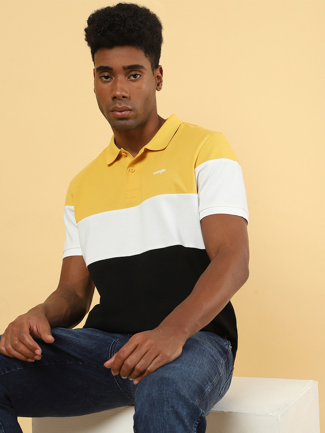 Wrangler Colourblocked Polo Collar Cotton T-shirt