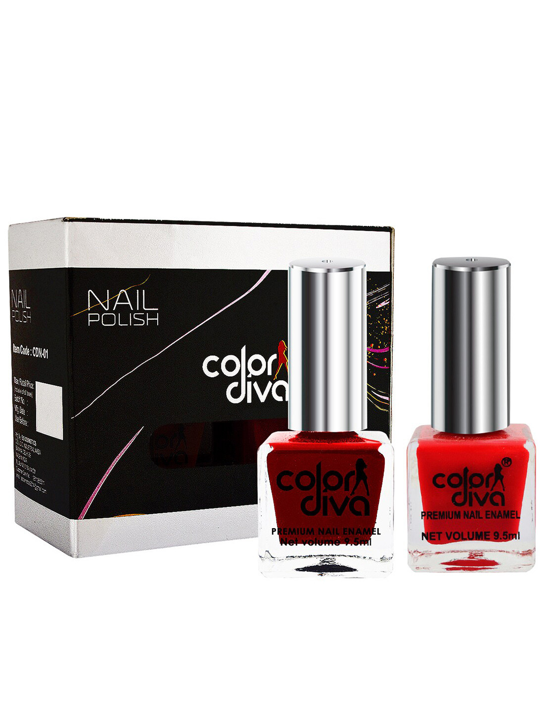 Adbeni Set of 2 Color Diva Long Lasting Premium Nail Enamel 9.5 ml each - Red Passion