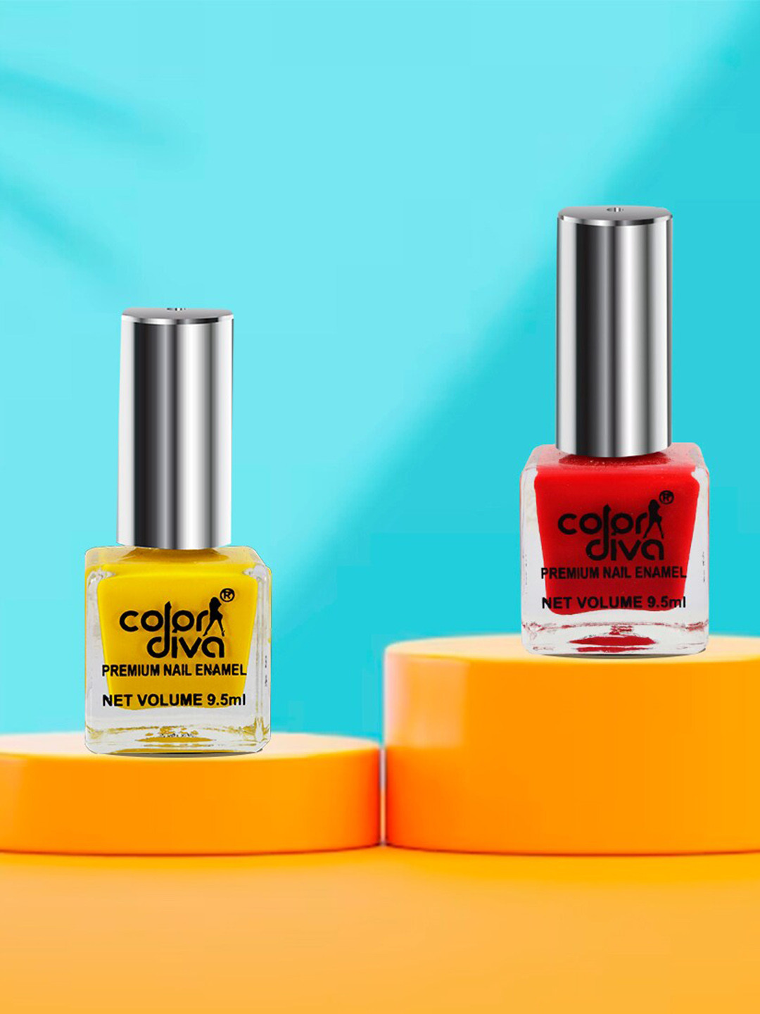 Adbeni Set of 2 Premium Nail Enamel Twilight Trend Nail Polish Yellow & Red 9.5ml Each